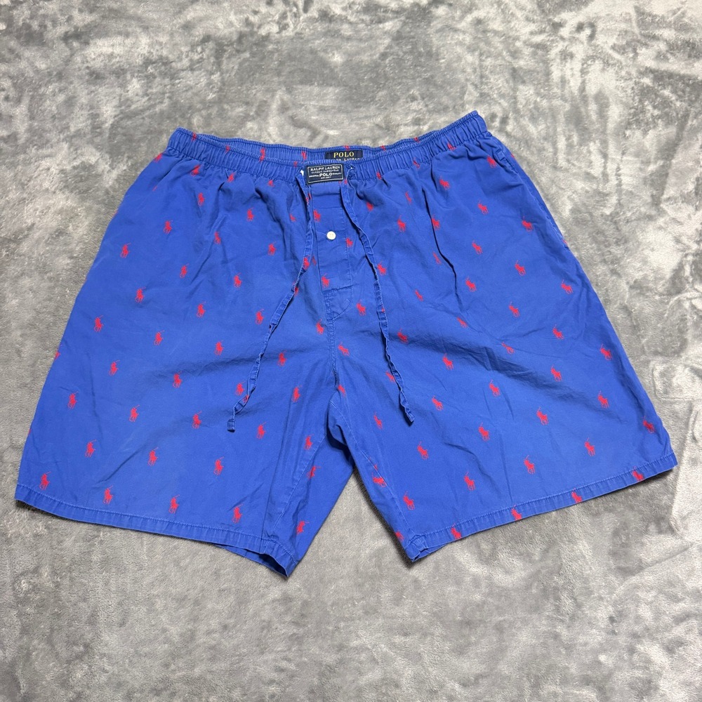 Polo Ralph Lauren Mens Sz L Blue Red Pony All Over Print Underwear Shorts Boxers